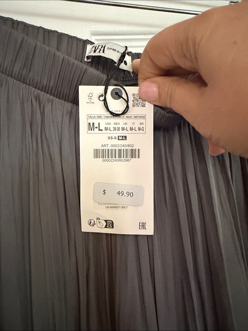 Zara Pleated Maxi Skirt in Charcoal Gray - Women's Flowing Skirt NWT - Picture 2 of 3